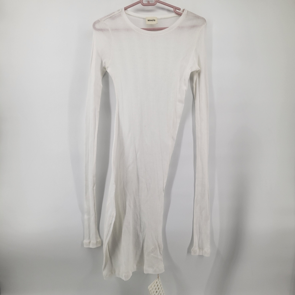 Khaite cream cotton ribbed knit crew neck extended long sleeves Medium - Picture 2 of 8